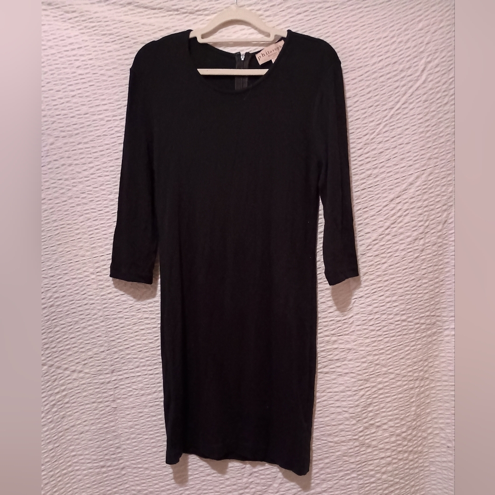 💵2/$30💵 Philosophy Rayon/Spandex Black Knit 3/4 Sleeves Midi Dress L